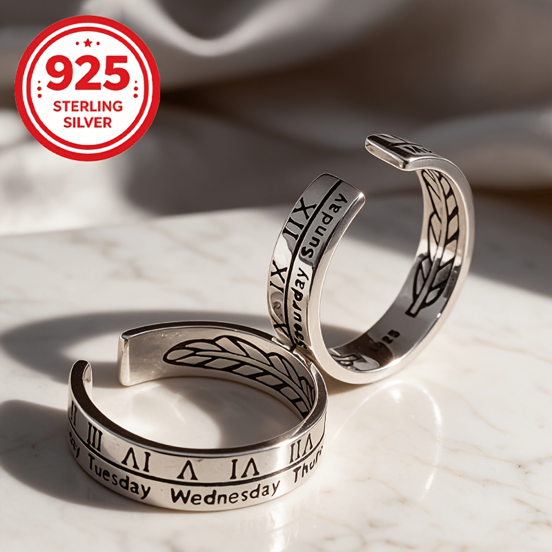 Women's 925 Silver Vintage Hip Hop Stackable Adjustable Ring
